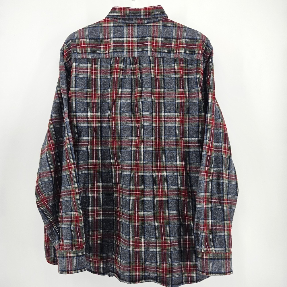 LL Bean Flannel Shirt Men Large Gray Red Plaid Traditional Fit Cotton A82 - Picture 3 of 7